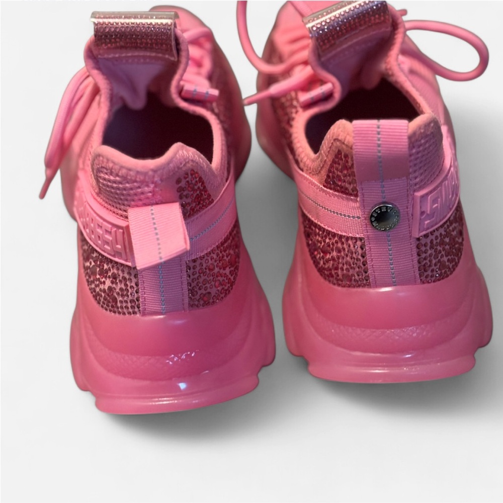 SALE! Steve Madden Sneakers Rhinestones Hot Pink Bling Neon Bejeweled Sequin 8 - Picture 3 of 7